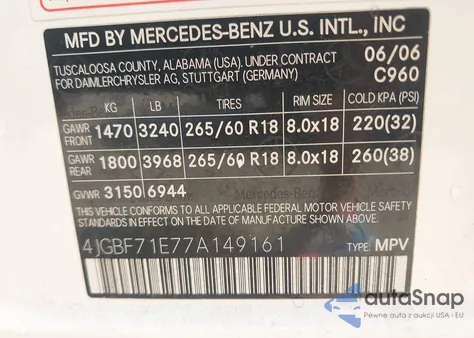 2007 Mercedes-Benz Gl 450 4Matic из США, поврежденный, VIN 4JGBF71E77A149161